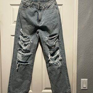 SHEIN women’s Relaxed Distressed Jeans in Light Blue